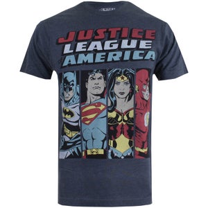 DC Comics Men's Justice League Line Up T-Shirt - Charcoal Marl