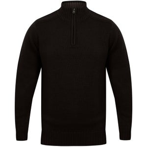Kensington Men's Zip Down Jumper with Ribbed Detailing - Black