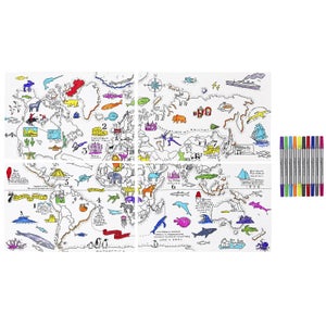 Doodle World Map Placemats - Set of 4 with 10 Wash Out Pens