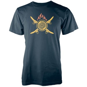 Crossed Flaming Skateboard Navy T-Shirt