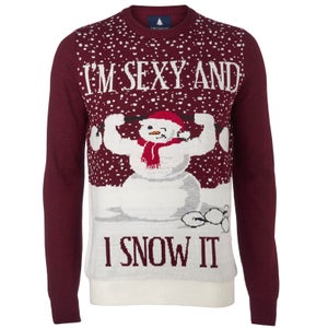Threadbare Men's Sexy and I Snow It Christmas Jumper - Warm Burgundy
