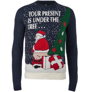 Threadbare Men's Santa's Present Christmas Jumper - Navy
