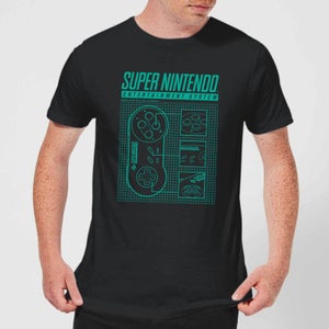 T-Shirt Super Nintendo Entertainment System Blueprint - Nero