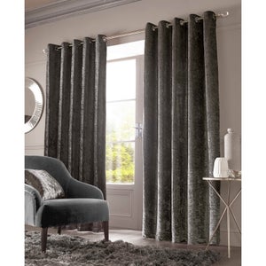 Sienna Eyelet Crushed Velvet Curtains - Charcoal