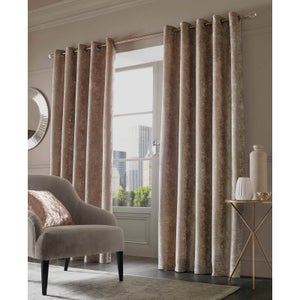 Sienna Eyelet Crushed Velvet Curtains - Natural