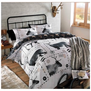 Dreamscene Reindeer Postcard Duvet Set - Black/White