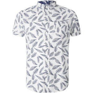 Brave Soul Men's Antonio Feather Print Short Sleeve Shirt - White