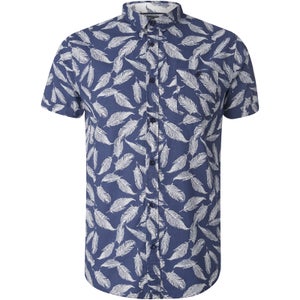 Brave Soul Men's Antonio Feather Print Short Sleeve Shirt - Navy