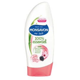 Monsavon Gel Douche - 100% Essentiel – Lait, Fleur de Cerisier et Mûre
