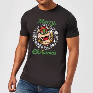 T-Shirt Homme Merry Christmas Couronne - Super Mario Nintendo - Gris