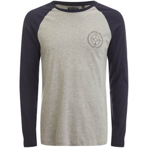 Brave Soul Men's Vermont Raglan Long Sleeve Top - Light Grey Marl/Rich Navy