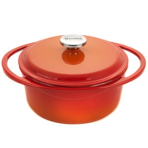 Berndes Cast Iron Round Casserole Dish with Lid - 24cm/4L - Red/Orange