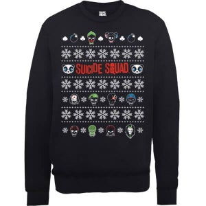 DC Comics Suicide Squad Character Faces Black Christmas Sweatshirt