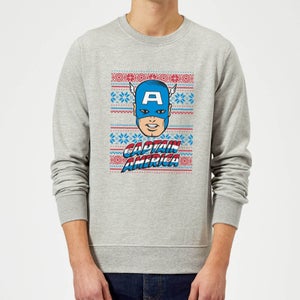 Marvel Comics Captain America Christmas Knit Grey Christmas Sweatshirt