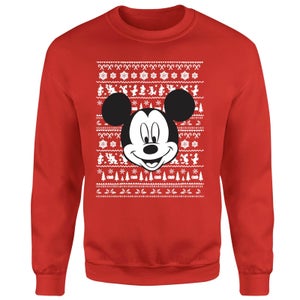 Disney Mickey Mouse Christmas Mickey Face Weihnachtspullover – Rot