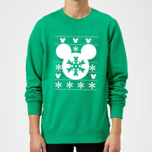 Disney Mickey Mouse Christmas Snowflake Silhouette Green Christmas Sweatshirt