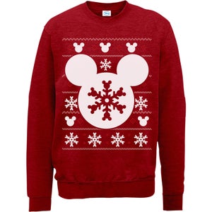 Disney Mickey Mouse Christmas Snowflake Silhouette Pull de Noël - Rouge