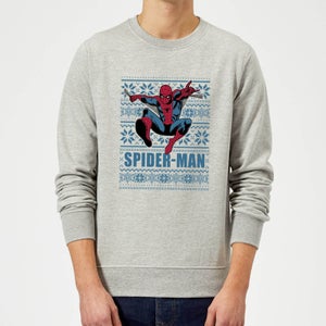Marvel Comics Spider-Man Leap Knit Grey Christmas Sweatshirt