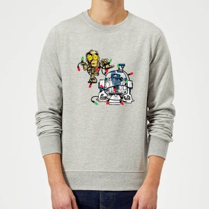 Star Wars Tangled Fairy Lights Droids Grey Christmas Sweater