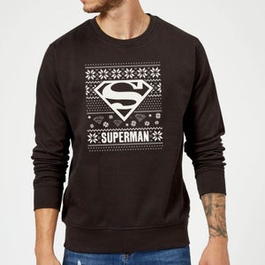 DC Superman Christmas Knit Logo Black Christmas Sweatshirt