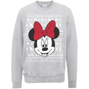 Disney Minnie Mouse Christmas Minnie Face Grey Christmas Sweater
