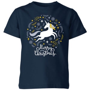 Unicorn Christmas Kids' T-Shirt - Navy