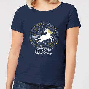 Unicorn Christmas Women's T-Shirt - Navy