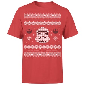 Star Wars Christmas Stormtrooper Face Knit Red T-Shirt