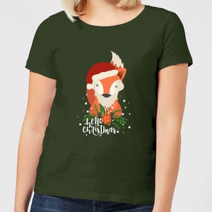 Christmas Fox Hello Christmas Women's T-Shirt - Forest Green