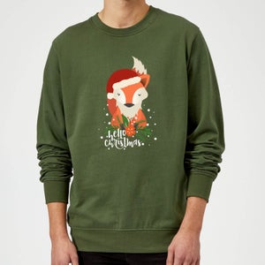 Christmas Fox Hello Christmas Sweater - Forest Green