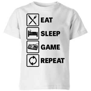 Eat Sleep Game Repeat Kids' T-Shirt - White