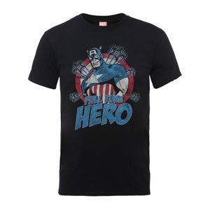 Marvel Comics Captain Amercia Full Time Hero Men's Black T-Shirt