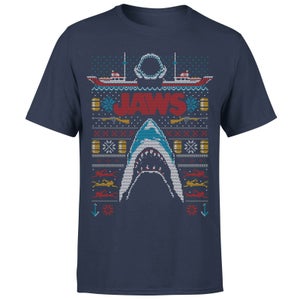 Jaws Fairisle Men's Christmas T-Shirt - Navy