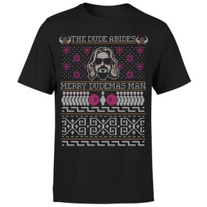 The Dude Abides 'Merry Dudemas Man' Männer Weihnachts T-Shirt - Schwarz