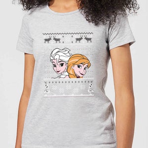 Disney Frozen Anna And Elsa Women's Grey T-Shirt