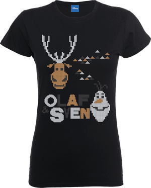 Disney Frozen Olaf And Sven Women's Black T-Shirt