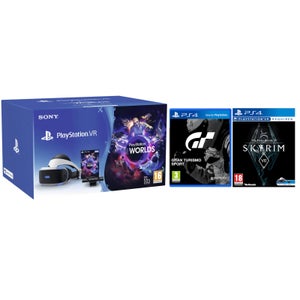 Sony PS VR with VR Worlds Mega Starter Bundle with The Elder Scrolls V: Skyrim VR & GT Sport
