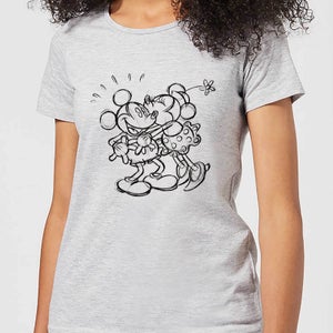 Disney Mickey Mouse Kissing Sketch Dames T-shirt - Grijs
