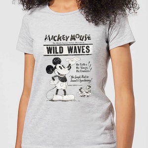 Disney Mickey Mouse Retro Poster Wild Waves Women's T-Shirt - Grey