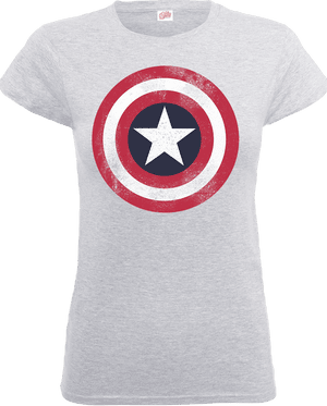 Marvel Avengers Assemble Captain America Distressed Shield Women's T-Shirt - Grey
