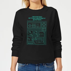 Nintendo NES Controller Blueprint Women's Sweatshirt - Black