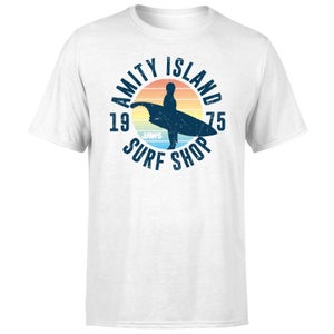 Camiseta Tiburón Amity Island Surf Shop - Hombre - Blanco