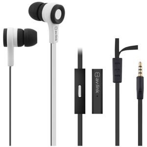 AV: Link Rubberised Tangle Free Cable Earphones with Mic - White