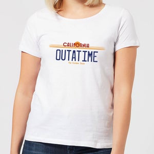 T-Shirt Femme Retour vers le Futur - Plaque Immatriculation Outatime - Blanc