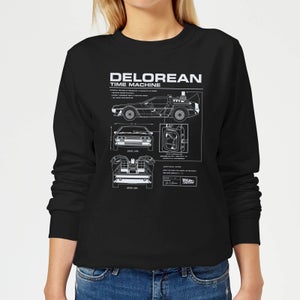 Back To The Future DeLorean Schematic Women's Sweatshirt - Black