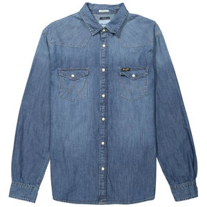 Wrangler Men's Western Denim Shirt - Mid Indigo