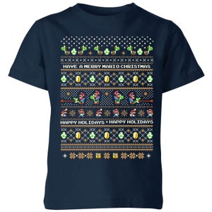 T-Shirt Enfant Yoshi Have A Merry Mario Christmas - Super Mario Nintendo - Bleu Marine