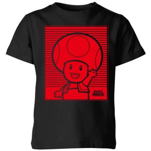 任天堂 スーパーマリオ トード レトロラインアート キッズTシャツ - ブラック