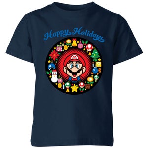 Nintendo Mario Happy Holidays Kinder T-Shirt - Navy Blau