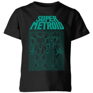 Nintendo Super Metroid Power Suit Blueprint Kids' T-Shirt - Black